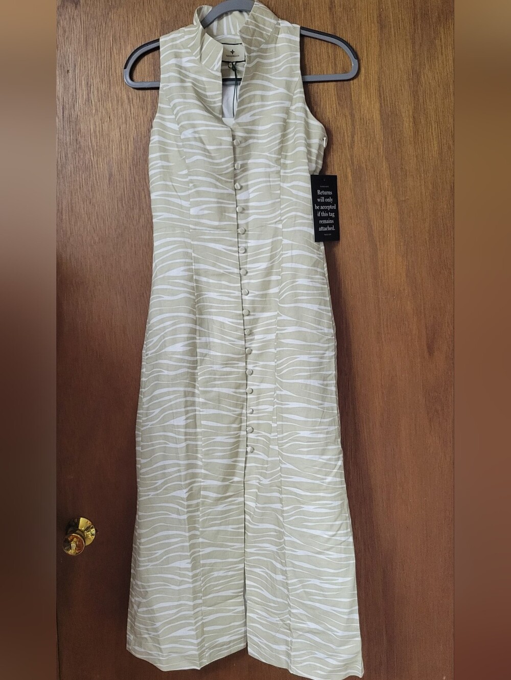 Tuckernuck Sleeveless Button-Front Midi Dress in Sage and White Zebra